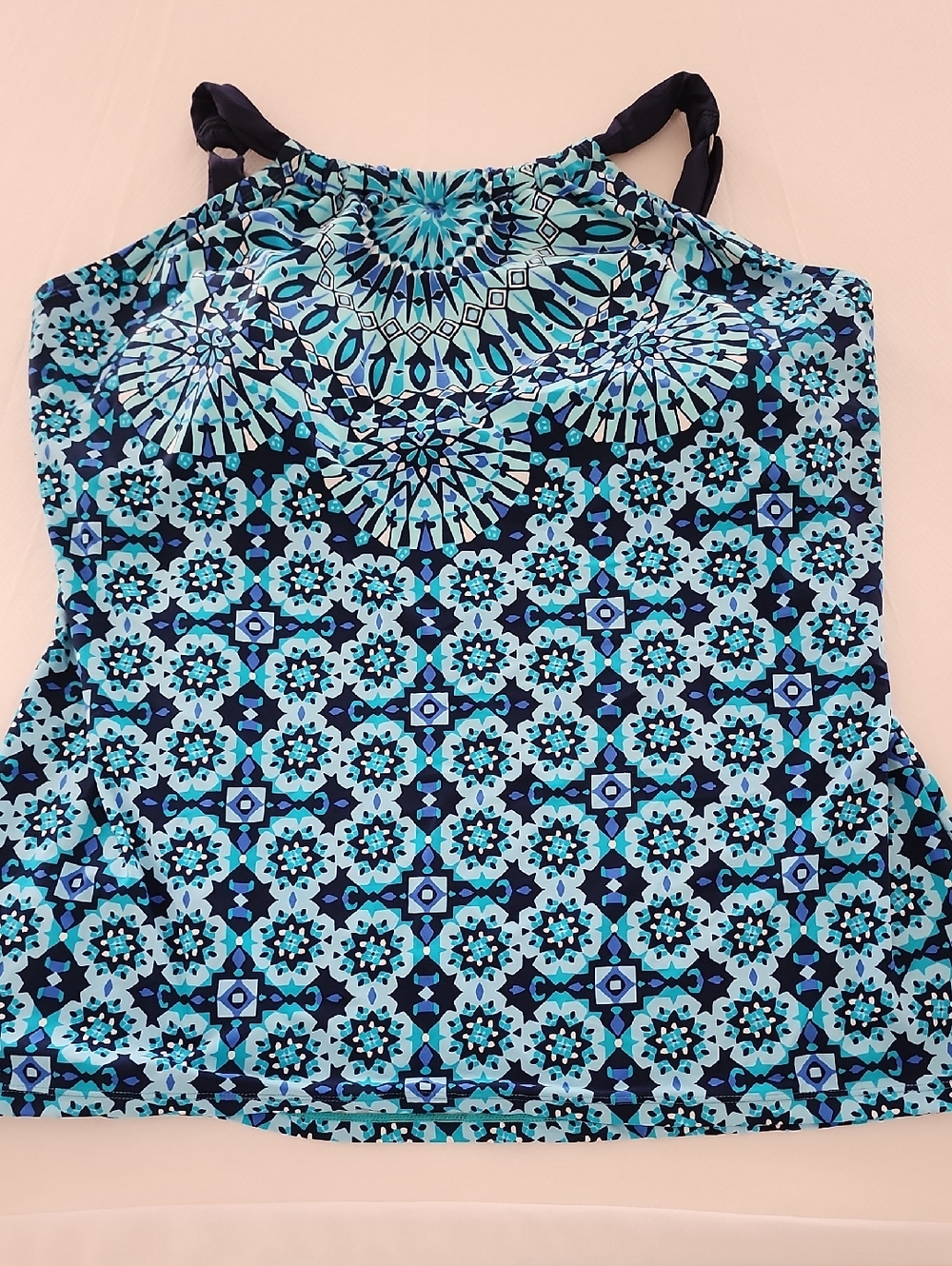 Beach House Blue Mosaic Halter Swim Top Size 20W